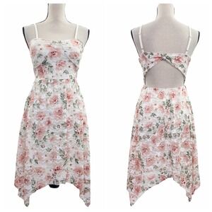 NO Boundaries Ivory Floral Asymmetrical Midi Dress